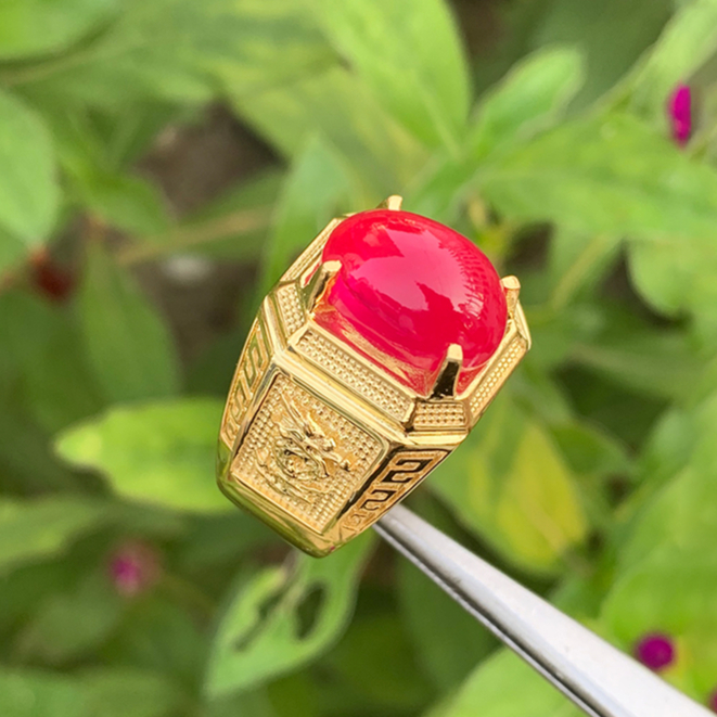 Nhẫn nam đá ruby tự nhiên - KHAI TUYEN bạc phủ vàng 18k cao cấp đeo không phai màu