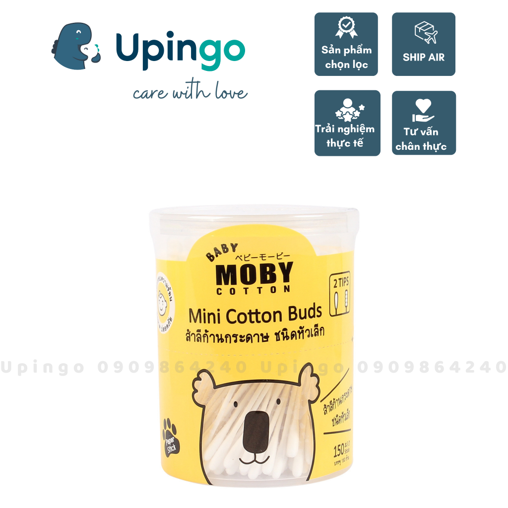 Bông Tăm Trẻ Em Moby Baby An Toàn Chuyên Dụng Cho Trẻ Sơ Sinh (150 chiếc/hộp)