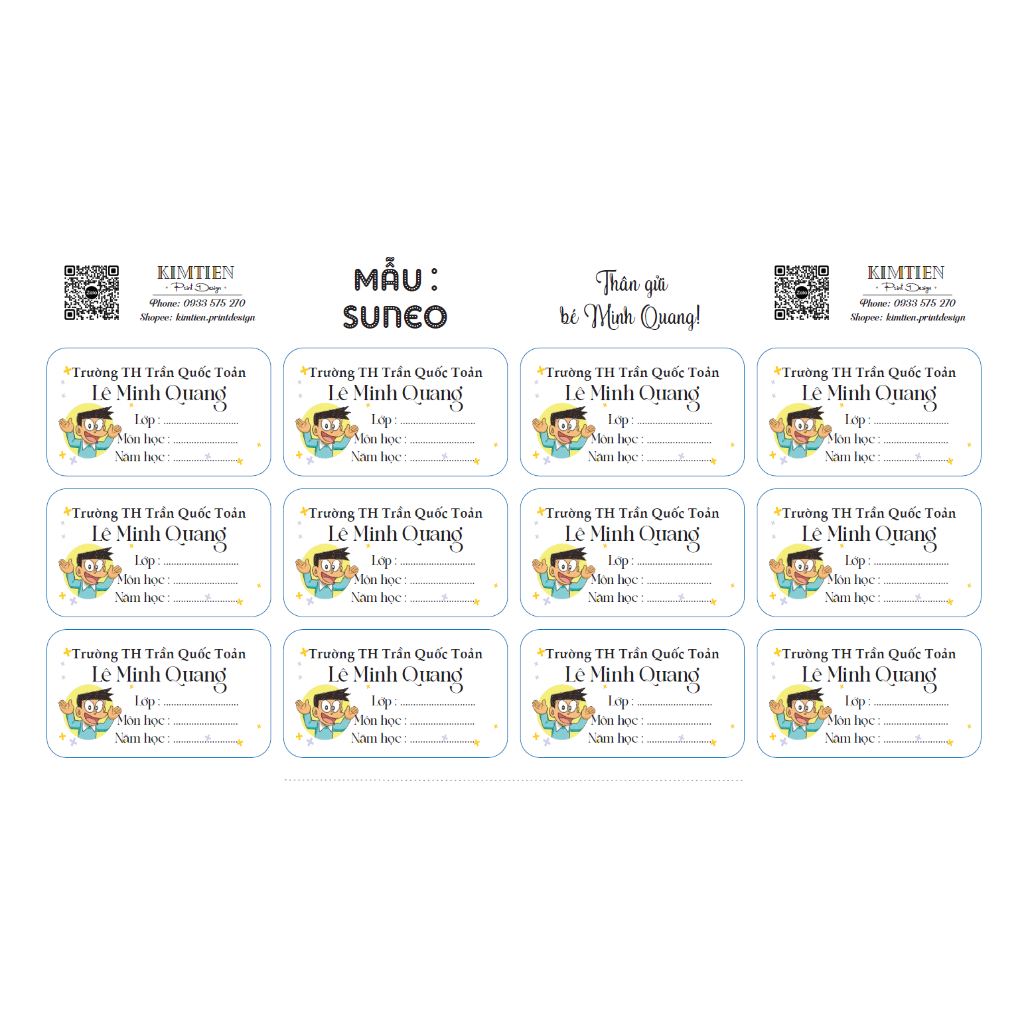 SET 36 NHÃN VỞ IN SẴN THÔNG TIN THEO YÊU CẦU