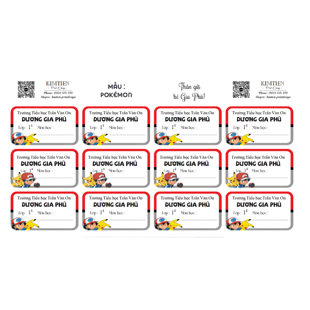 SET 36 NHÃN VỞ IN SẴN THÔNG TIN THEO YÊU CẦU