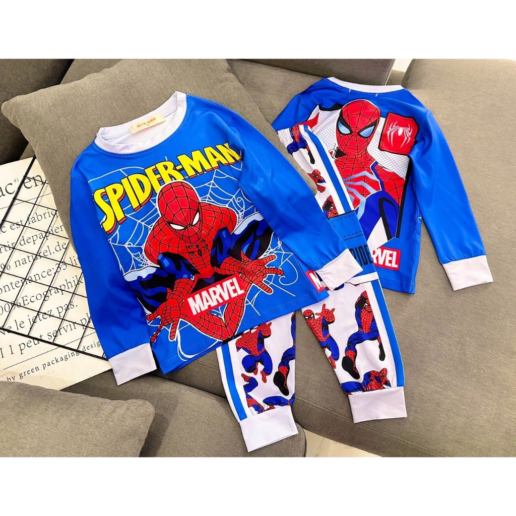 Bộ Tay dài quần dài Thun lạnh 3D loại 1 Ann's Kids siêu nhân cho bé trai size đại từ 23-42kg-Đồ bộ cho bé-Pikakids