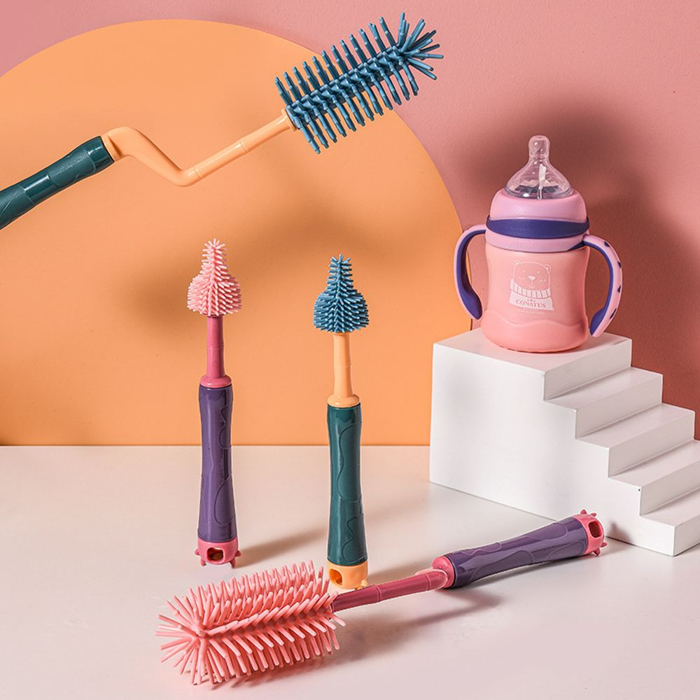 Cọ bình sữa Silicon có tay cầm xoay 360 độ dùng cho mọi loại bình, núm ti