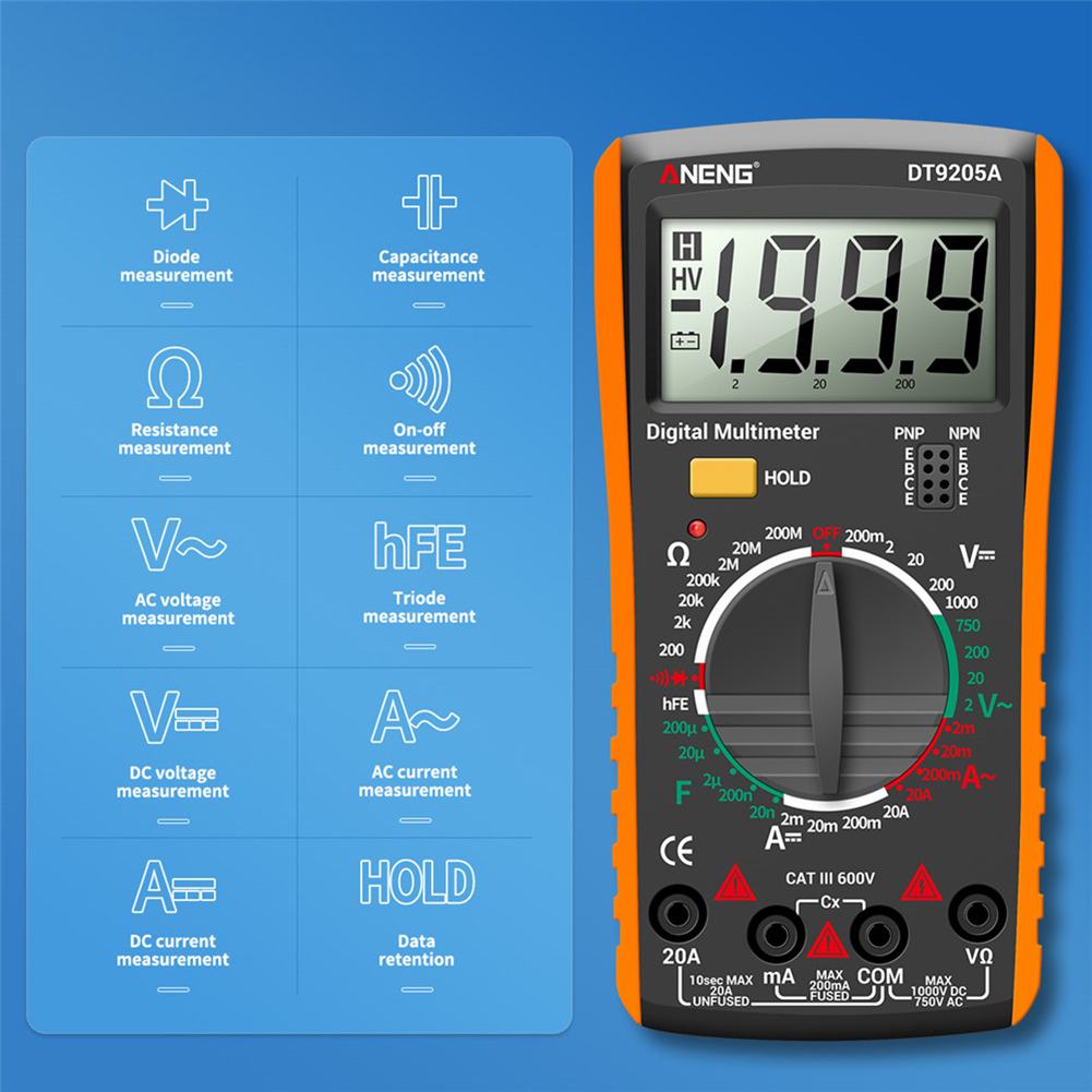 🧡FREESHIP🧡 vận chuyển nhanh DT9205A Đồng hồ vạn năng kỹ thuật số AC DC Vôn kế Ampe kế Máy đo