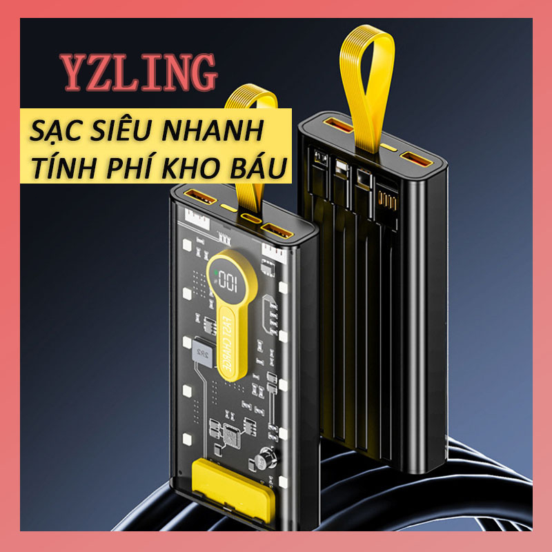 Pin dự phòng 20000mah, tích hợp 4 đường sạc , Màn Hình Led Hiển Thị Pin Sạc Dự Phòng Nhỏ Gọn Thiết Kế Trong Suốt