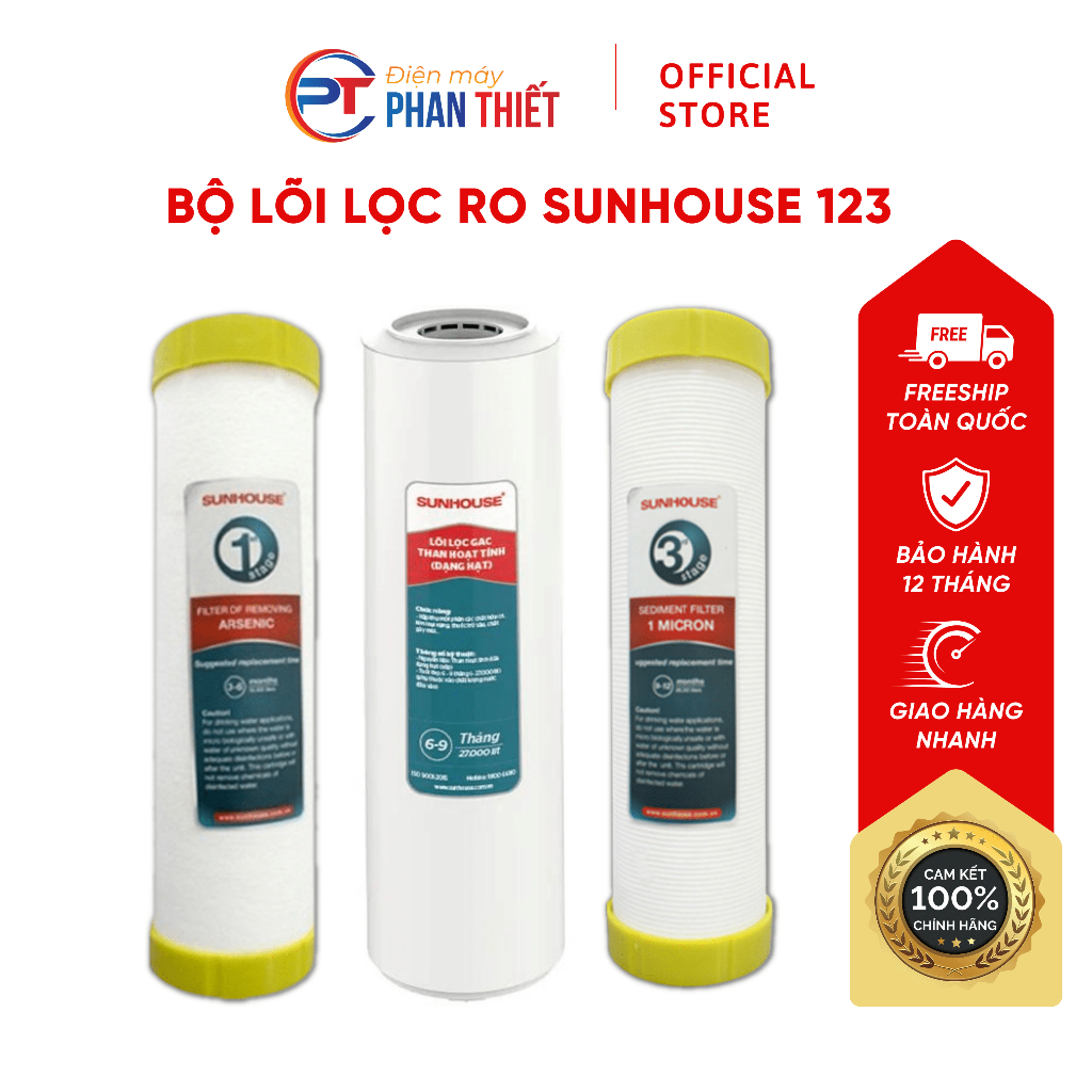 Bộ Lõi Lọc RO SUNHOUSE 123 Loại Bỏ Các Chất Cặn Bẩn Và Hóa Chất Cung Cấp Nước Sạch Tinh Khiết Đảm Bảo An Toàn