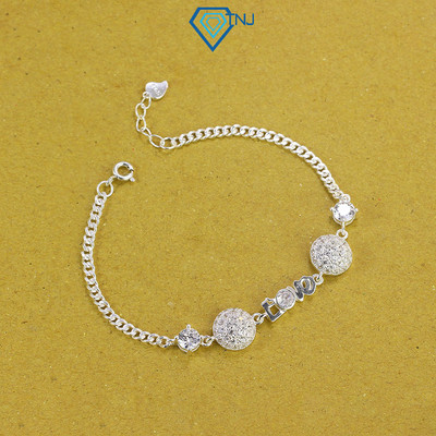 Lắc tay bạc nữ TNJ trái châu đính đá cao cấp hình chữ Love LTN0368 - Trang Sức TNJ