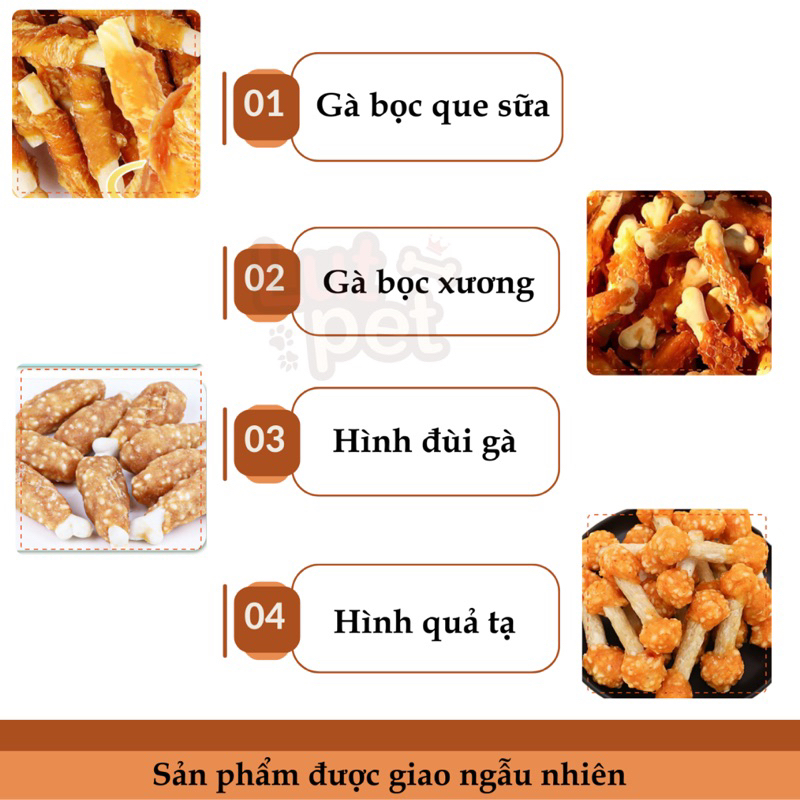 Xương gặm chó chó mèo bổ sung dinh dưỡng, gà bọc xương mài răng, loại bỏ mảng bám cho thú cưng  - lutpet