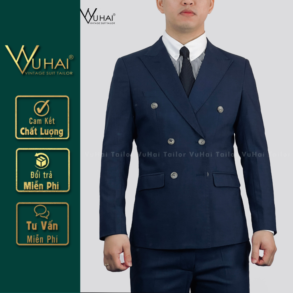 Áo Vest Blazer màu xanh than, from dáng 6 cúc-VuHai