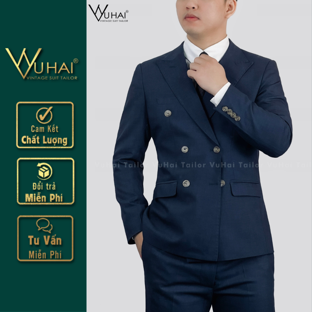 Áo Vest Blazer màu xanh than, from dáng 6 cúc-VuHai