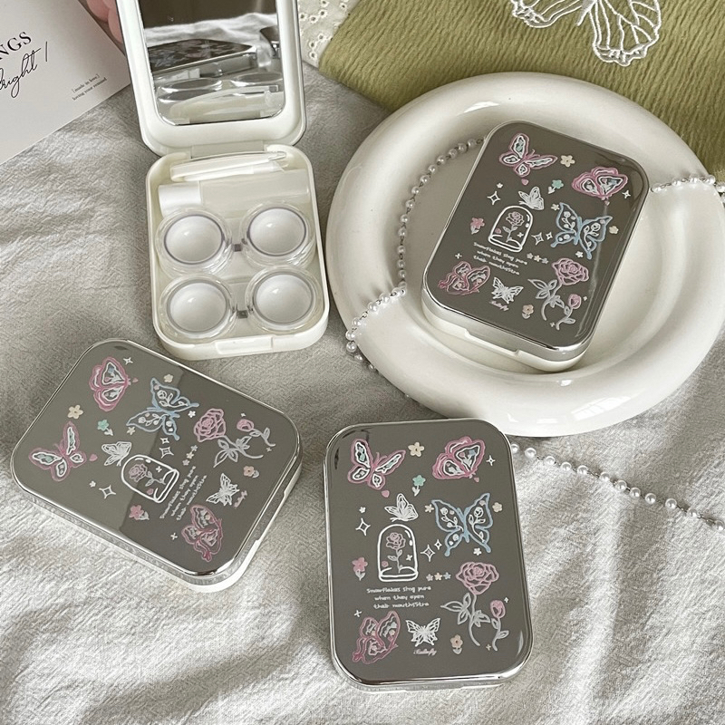Khay Gương Đôi Tráng Gương B ướm Mẫu Mới - Case Đựng Lens
