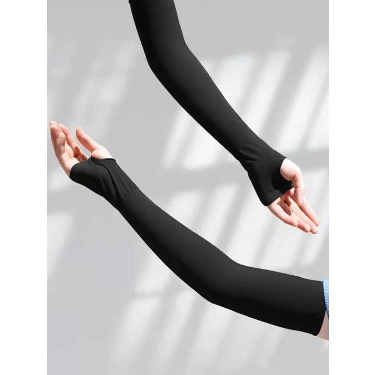 Găng Tay Chống Nắng Xỏ Ngón Thun Lạnh Mát - Đen