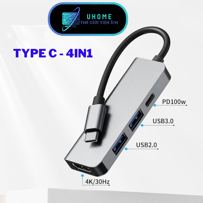 HUB Type C 4in1 USB 3.0 Bộ chia cổng Type C USB chuyển đổi, 5in1 HUB USB 3.0 to HDMI, Lan, SD, TF, RJ45, PD cho Laptop