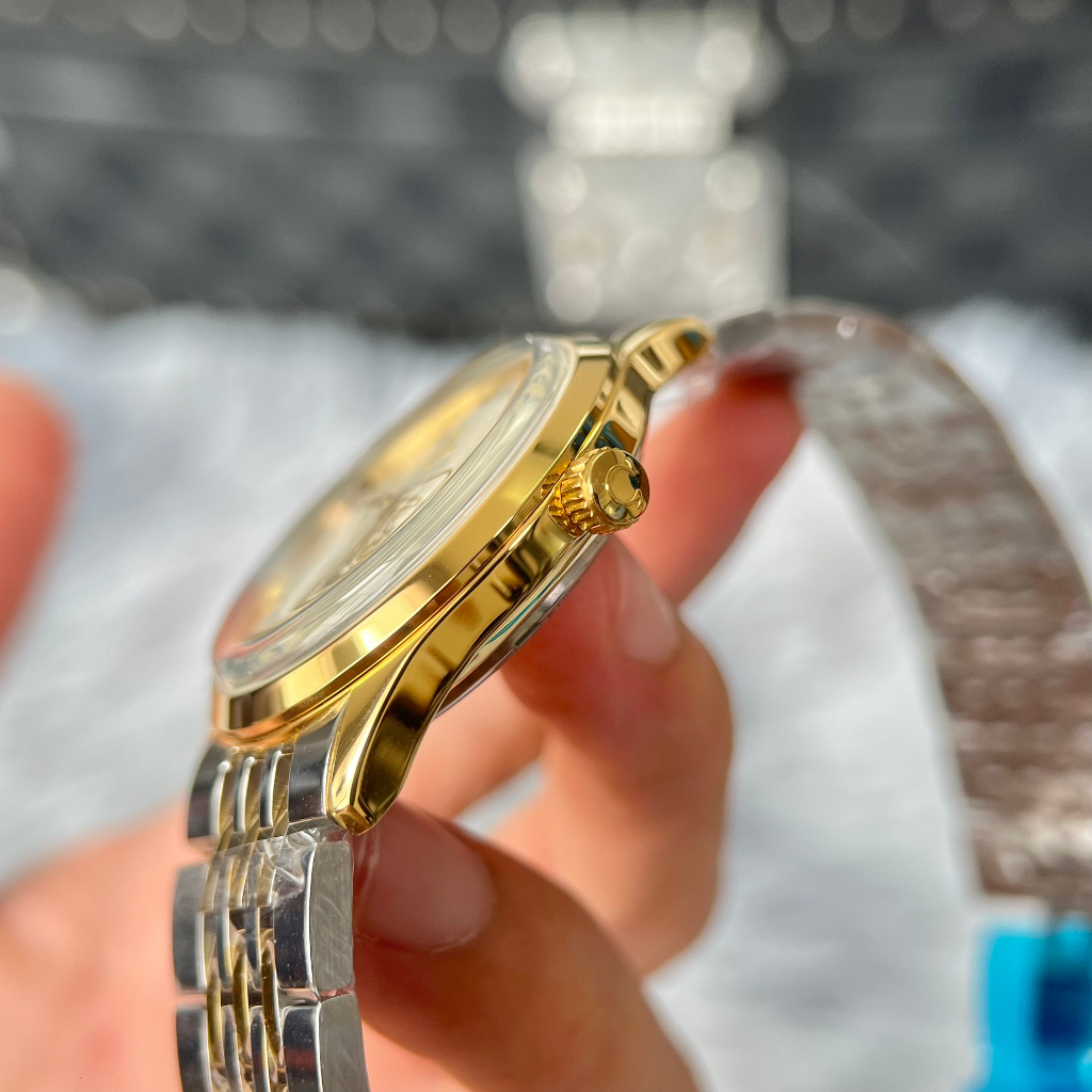 Đồng hồ Nam Omg thuyền buồm vàng gold mặt trắng lịch ngày máy nhật dòng cơ Automatic 40mm dây kim loại trắng vàng