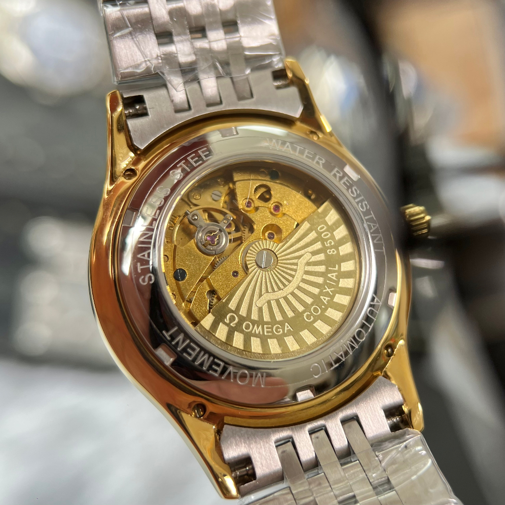 Đồng hồ Nam Omg thuyền buồm vàng gold mặt trắng lịch ngày máy nhật dòng cơ Automatic 40mm dây kim loại trắng vàng