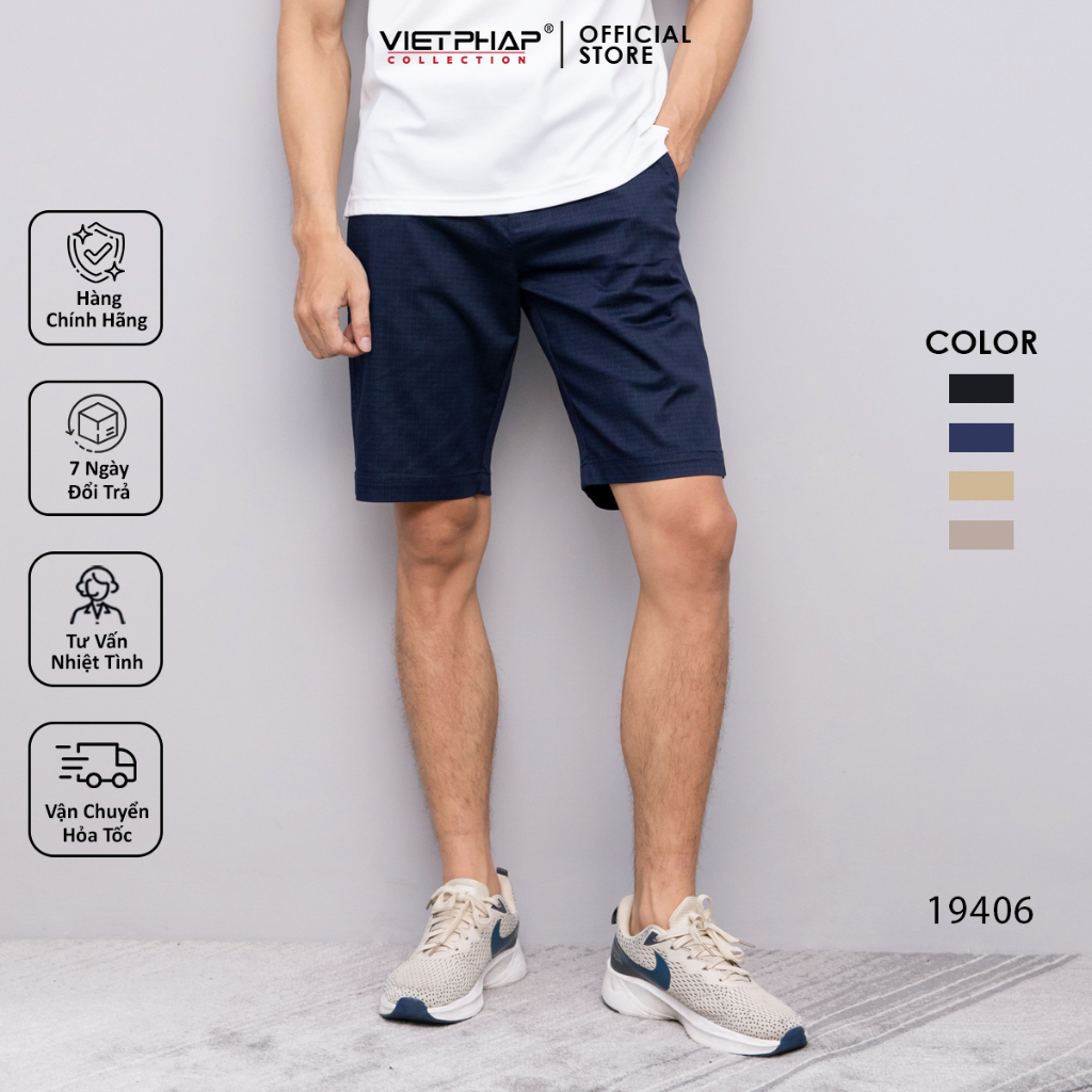 Quần Short Kaki VIỆT PHÁP/ Form Basic/ Hoạ Tiết Chìm, Chất liệu cotton mềm mịn hút mồ hôi ,không phai màu 19406