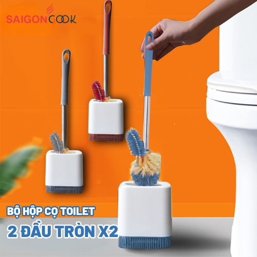 Bộ hộp cọ toilet 2 đầu tròn sợi cước X2 Saigoncook, cọ toilet chà nhà vệ sinh, cọ bồn cầu có kèm hộp đựng tiện lợi