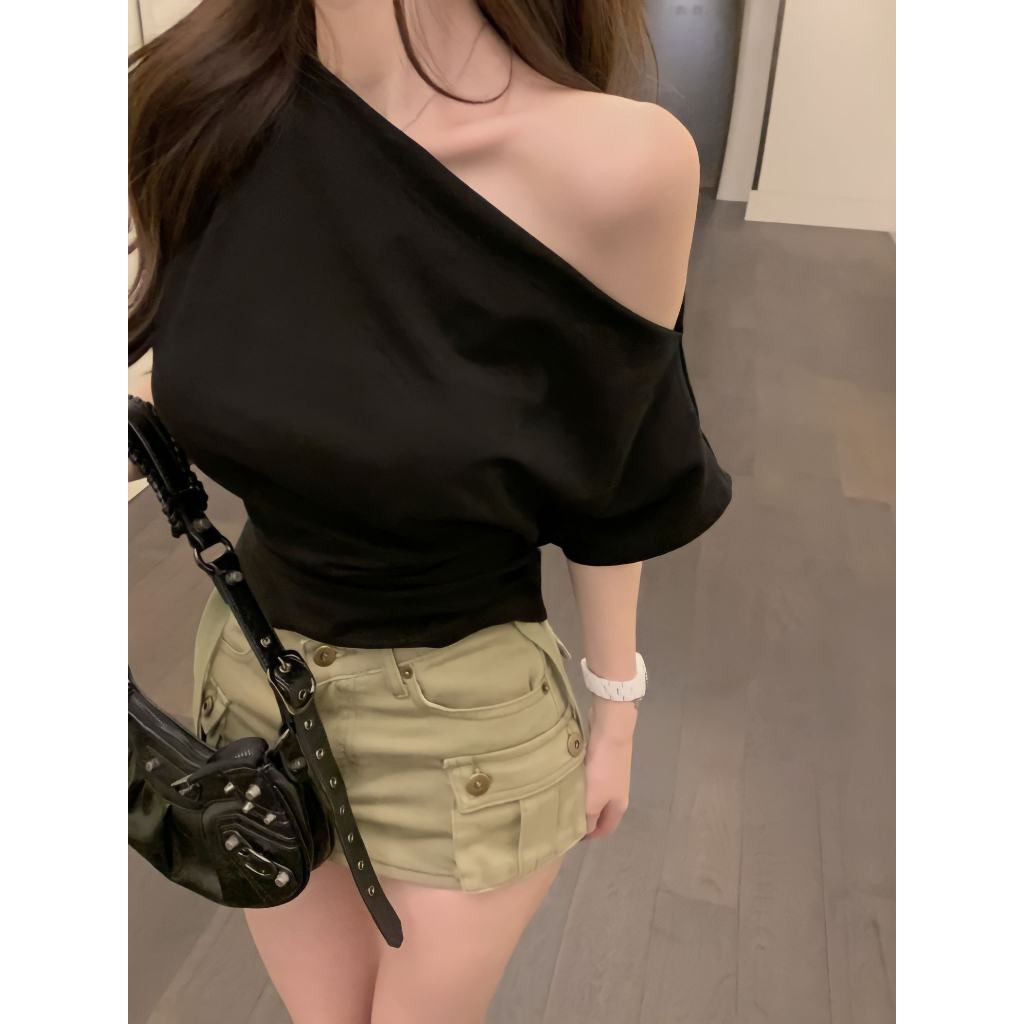 💃 Áo Thun Nữ Hở Vai Cộc Tay Triết Eo Tay Hến Dáng Ôm 2 Màu