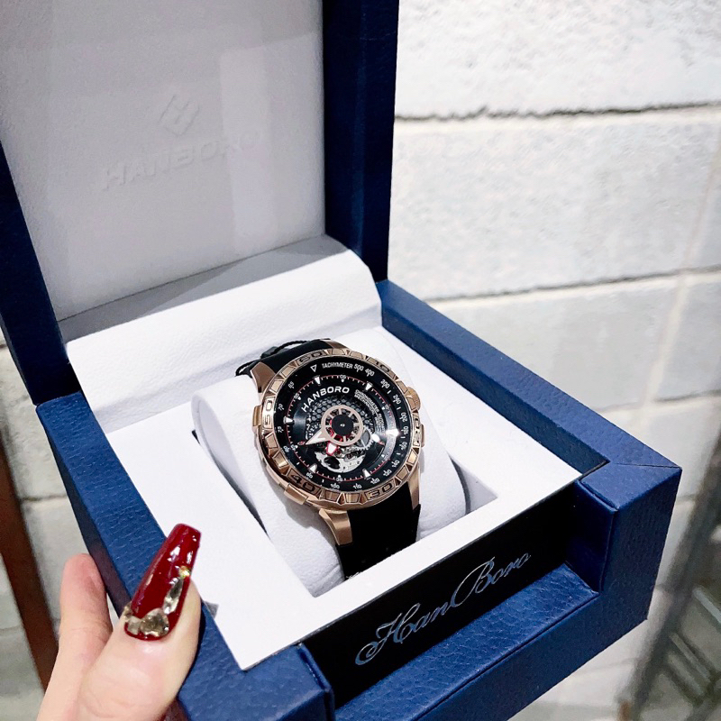 Đồng hồ HANBORO Automatic HBR-920.5 Dây Silicon Rose Gold Size 42mm Máy Nhật