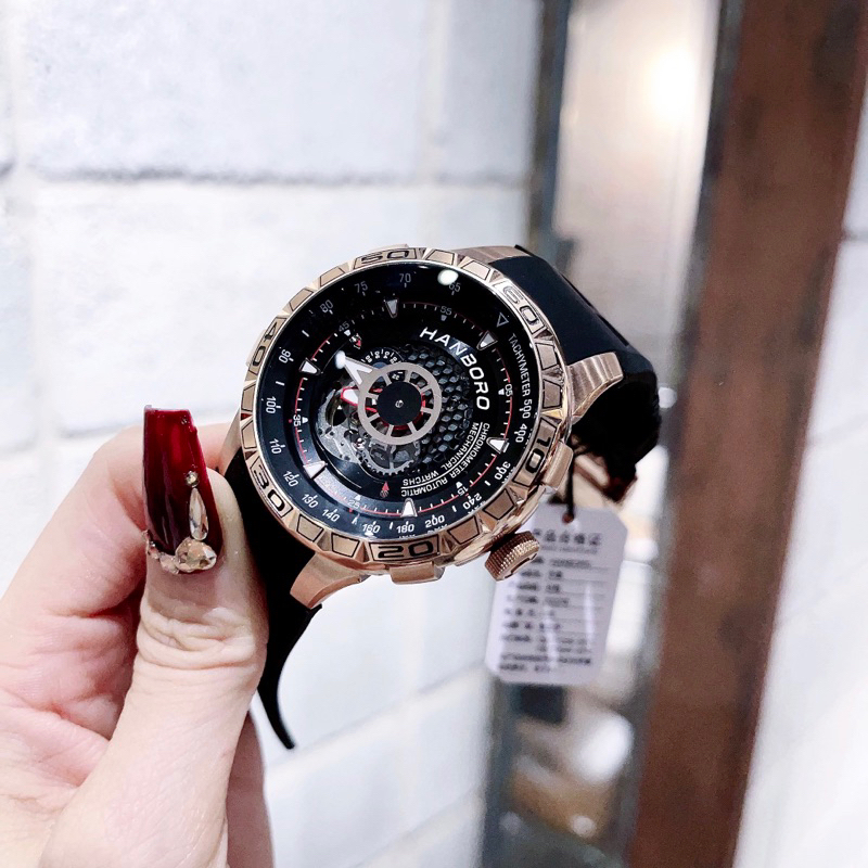 Đồng hồ HANBORO Automatic HBR-920.5 Dây Silicon Rose Gold Size 42mm Máy Nhật