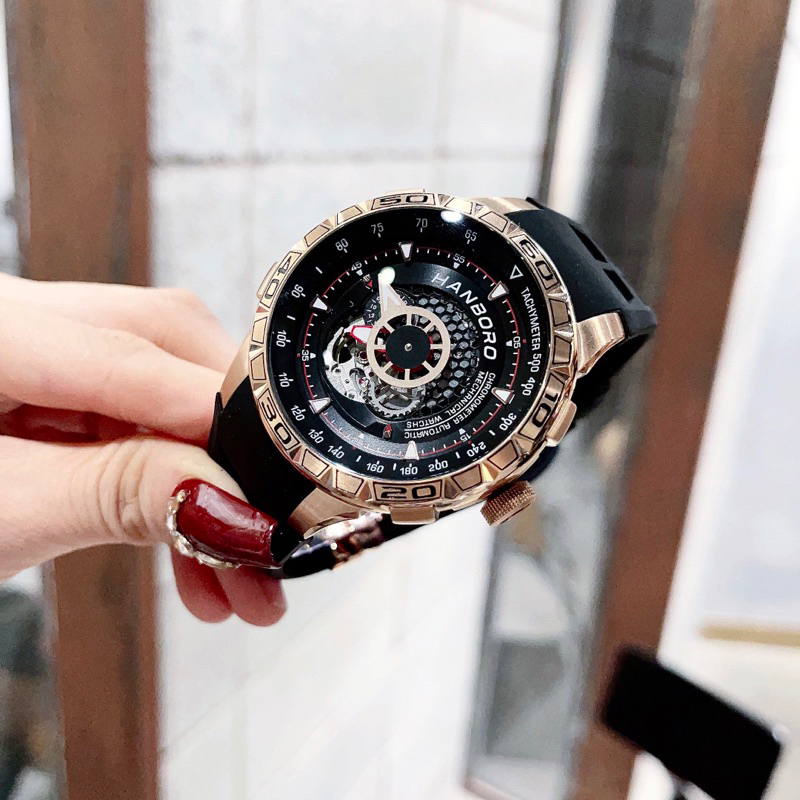 Đồng hồ HANBORO Automatic HBR-920.5 Dây Silicon Rose Gold Size 42mm Máy Nhật