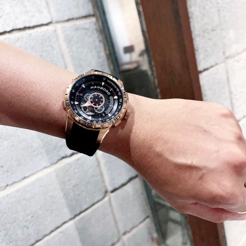 Đồng hồ HANBORO Automatic HBR-920.5 Dây Silicon Rose Gold Size 42mm Máy Nhật