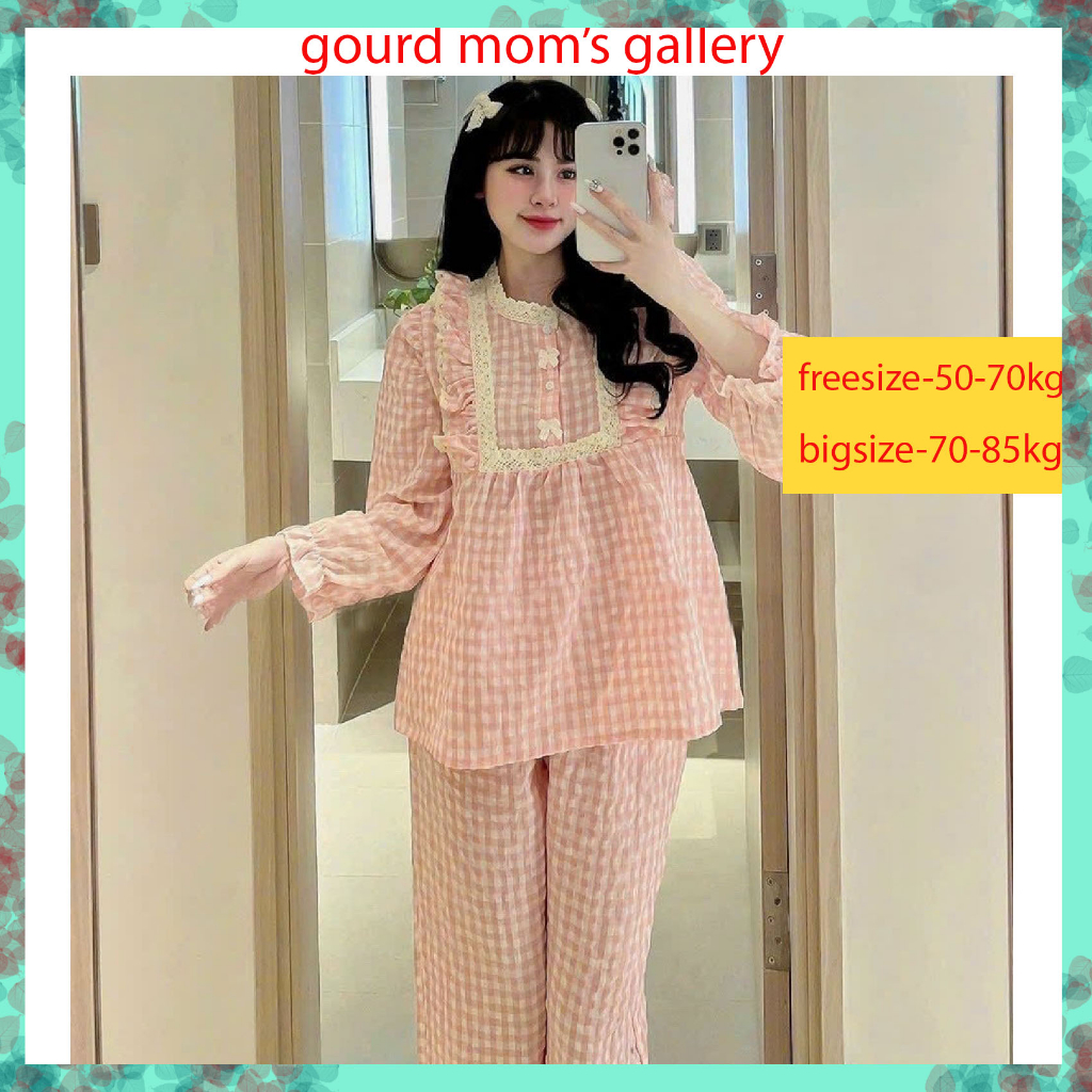 Bộ bầu - bộ sau sinh - ( KRO Dài - Cổ Chạy Ren ) - chất liệu kte Lụa Mềm - kiểu mới thời trang