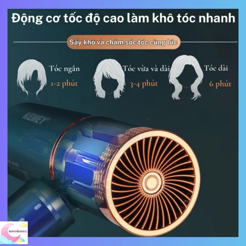 Máy sấy tóc Kemei 9825, máy sấy tóc mini công suất lớn chính hãng, 3 mức chỉnh nóng lạnh bảo vệ tóc, bảo hành 6 tháng