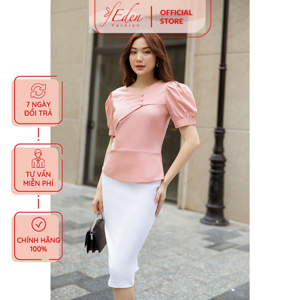 Áo kiểu nữ công sở peplum phối nút thời trang Eden - ASM217