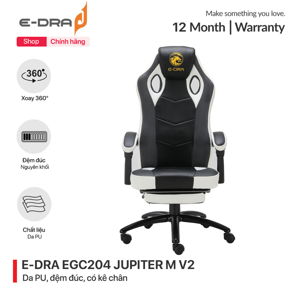 Ghế gaming, ghế ngồi chơi game cao cấp xoay 360 độ E-Dra Jupiter M EGC204 V2 - Phiên bản mới - Có kê chân