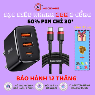 Bộ củ sạc nhanh Baseus 3 cổng pd 30w kèm dây sạc 2 đầu type c - cốc sạc kèm cáp sạc type c to type c cho samsung xiaomi