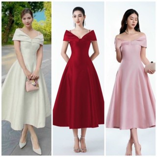 ĐẦM XOÈ BẸT VAI XẾP LY DÁNG DÀI THƯỚT THA TẶNG KÈM HOA TAI THỜI TRANG hn