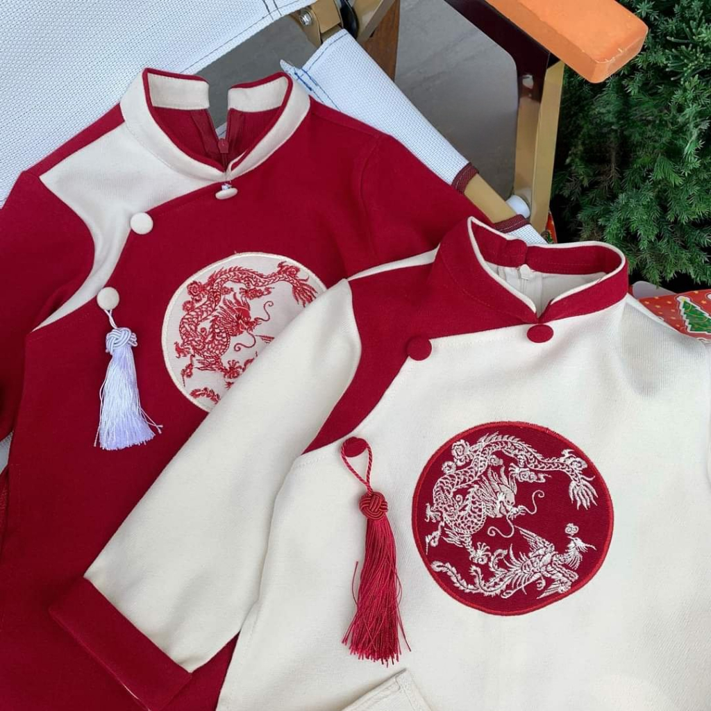 Áo dài cách tân bé trai phối màu chất chéo cao cấp - Áo dài Ánh Nguyệt - AN11