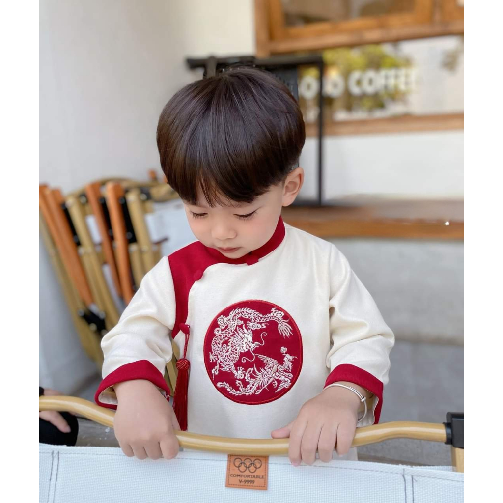 Áo dài cách tân bé trai phối màu chất chéo cao cấp - Áo dài Ánh Nguyệt - AN11