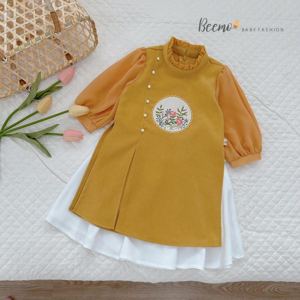 Áo dài cách tân bé gái tay dài đính ngọc thêu hoạ tiết thủ công chất liệu tơ xước cao cấp - Áo dài Ánh Nguyệt - AN10