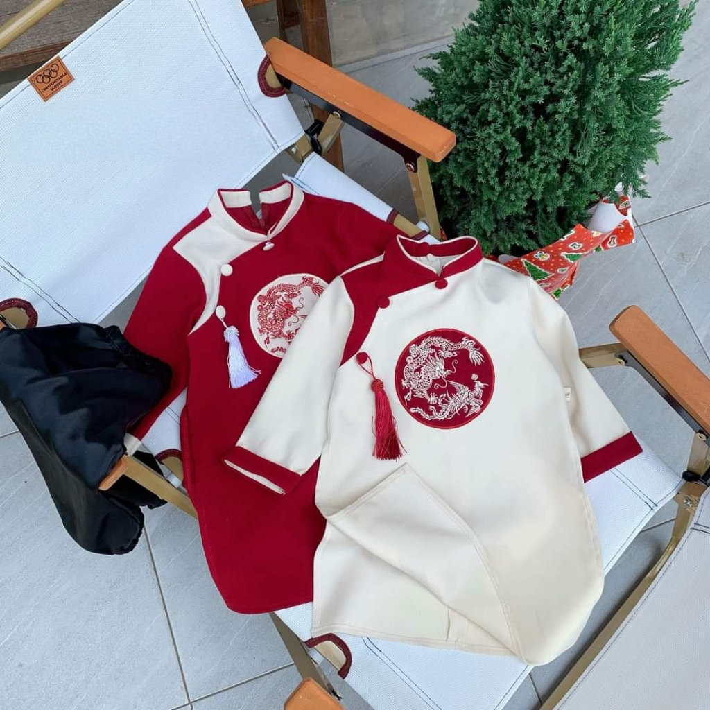 Áo dài cách tân bé trai phối màu chất chéo cao cấp - Áo dài Ánh Nguyệt - AN11