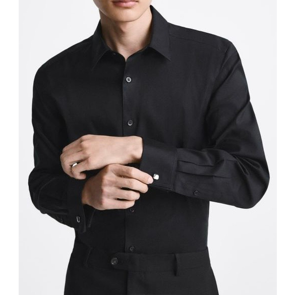 Áo sơ mi nam màu đen Zara authentic TWILL FRENCH CUFF size S