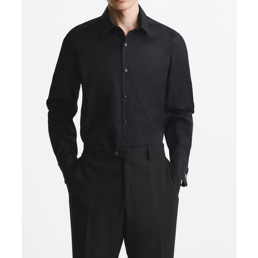 Áo sơ mi nam màu đen Zara authentic TWILL FRENCH CUFF size S
