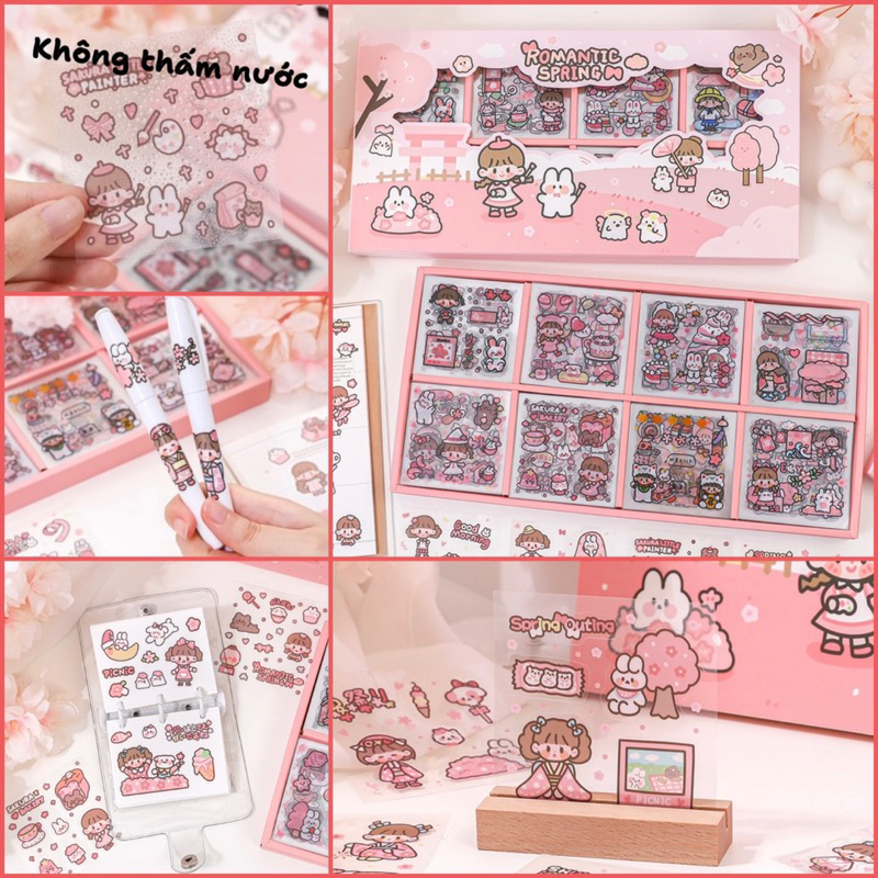 Sticker 200 tấm miếng dán trang trí Chống thấm nước Phong cách Hàn Quốc dễ thương