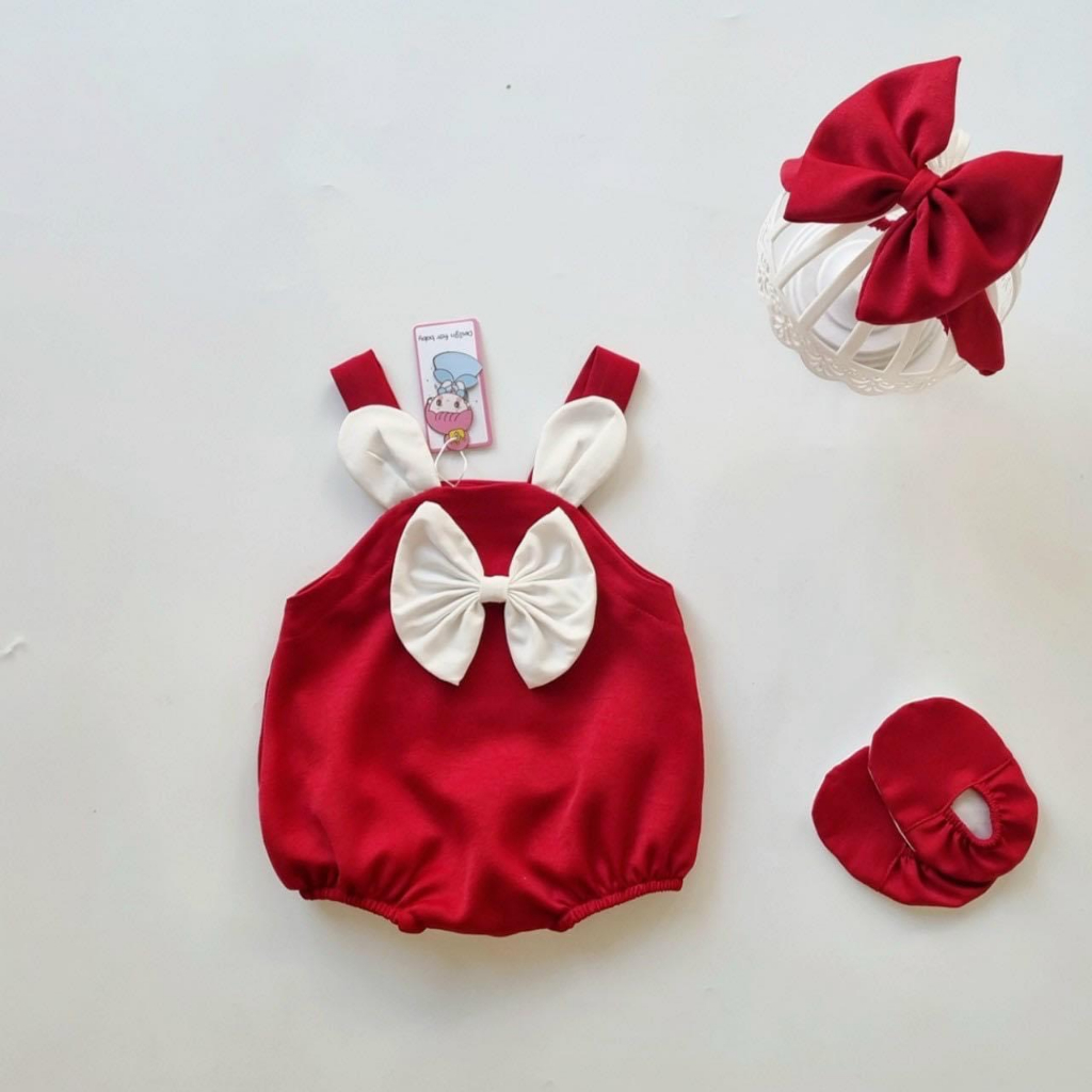 Bodysuit cho bé gái ⚡𝗙𝗥𝗘𝗘𝗦𝗛𝗜𝗣⚡ Body cho bé gái thiết kế thỏ hồng đáng yêu kèm turban - Chất thô lụa mềm mát và an toàn