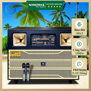 Loa 4 tấc đôi nanomax pro 802 công suất 1500w tặng kèm 2 mic uhf chống hú tốt