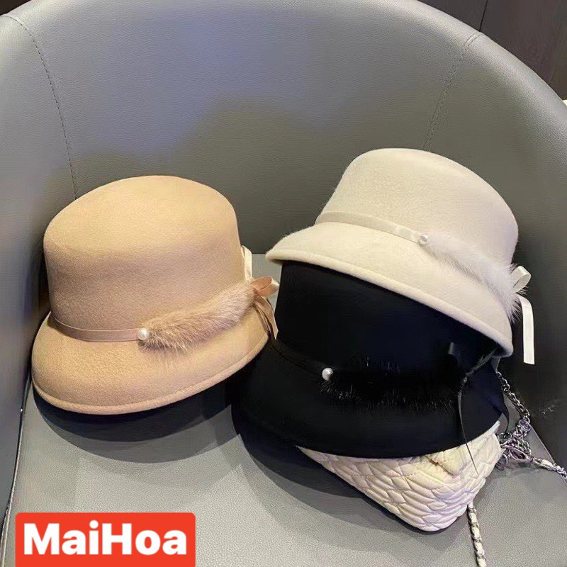 Mũ dạ chuông cao cấp lông vũ cho nữ