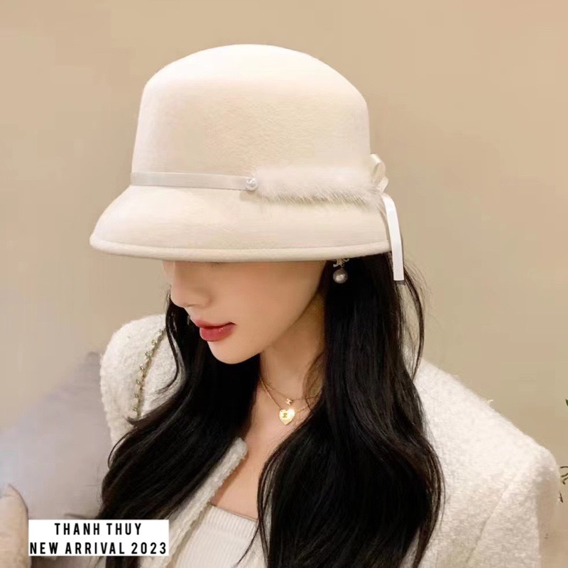 Mũ dạ chuông cao cấp lông vũ cho nữ