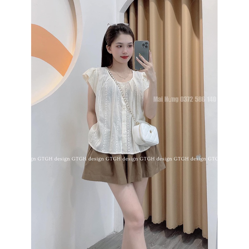 Áo sơ mi ren hoa tay cộc cánh tiên
