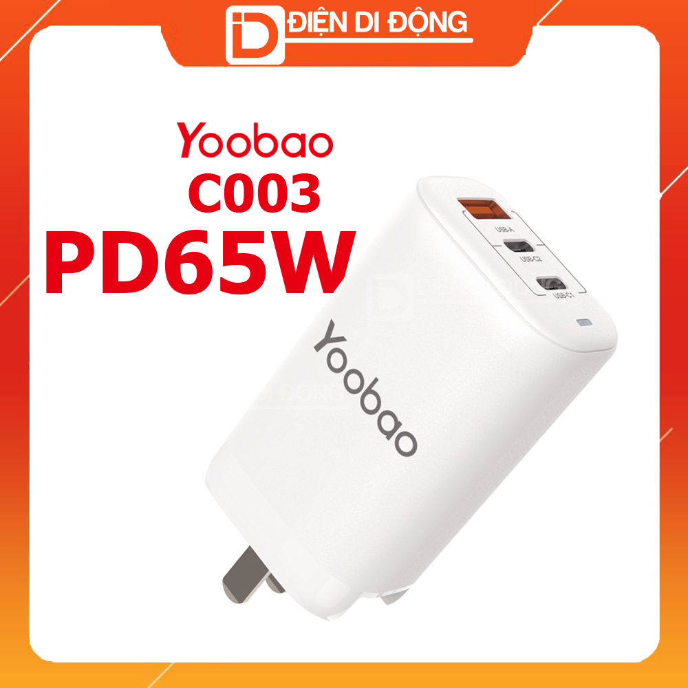 Củ sạc nhanh 65W Yoobao C003 3 cổng sạc Type C + USB Hàng chính hãng chất lượng cao