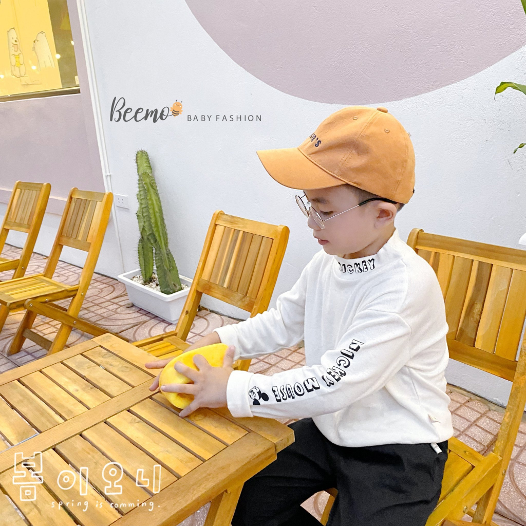 Áo giữ nhiệt Beemo chất liệu cotton cổ cao in hình Mickey cho bé trai giữ ấm tốt từ 1 đến 6 tuổi - 21A025