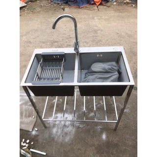 Bồn rửa bát. Chậu rửa bát hai hố có chân cao 78cm