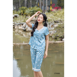 Bộ Đồ Mặc Nhà Nữ Pyjamas Lụa Áo Cộc Quần Ngố ST9006