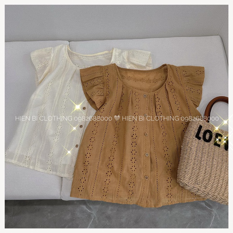 Áo sơ mi ren hoa tay cộc cánh tiên