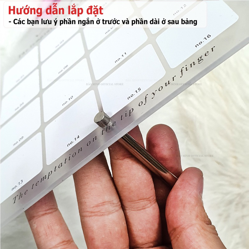 Khung trưng bày mẫu móng mica - Bảng mica bày móng nail - Bảng Nails - Bảng mica 16 ô gắn nơ