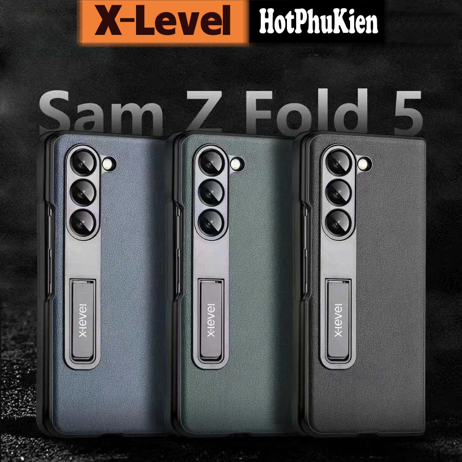 Ốp lưng da kiêm giá đỡ cho Samsung Galaxy Z Fold 5 hiệu X-Level Utmost Plain Series - Chống sốc, chất liệu da cao cấp